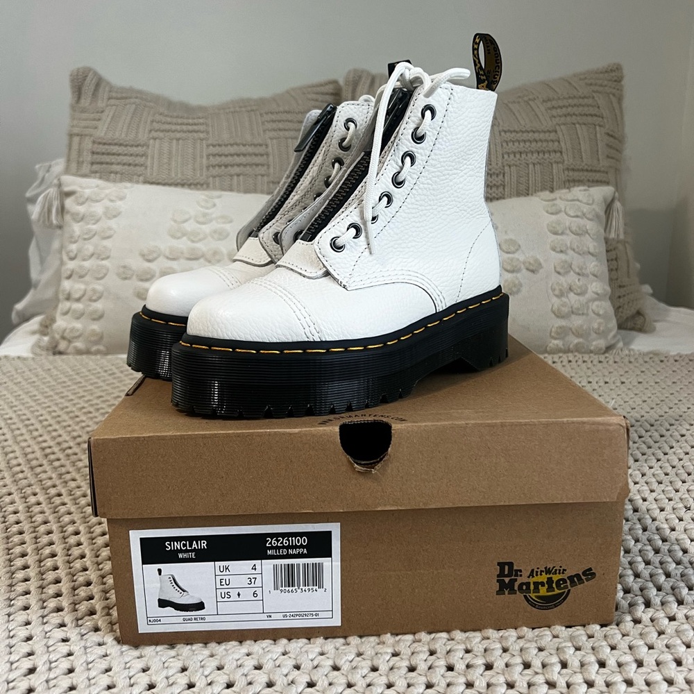 Dr. Martens White Combat Boots with Chunky Platform - Picture 1 of 6